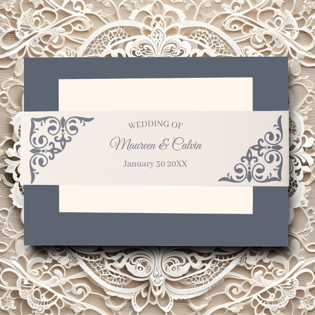 Bandeau De Faire-part Élégante Filigree or sur Mariage blanc (Créateur téléchargé)