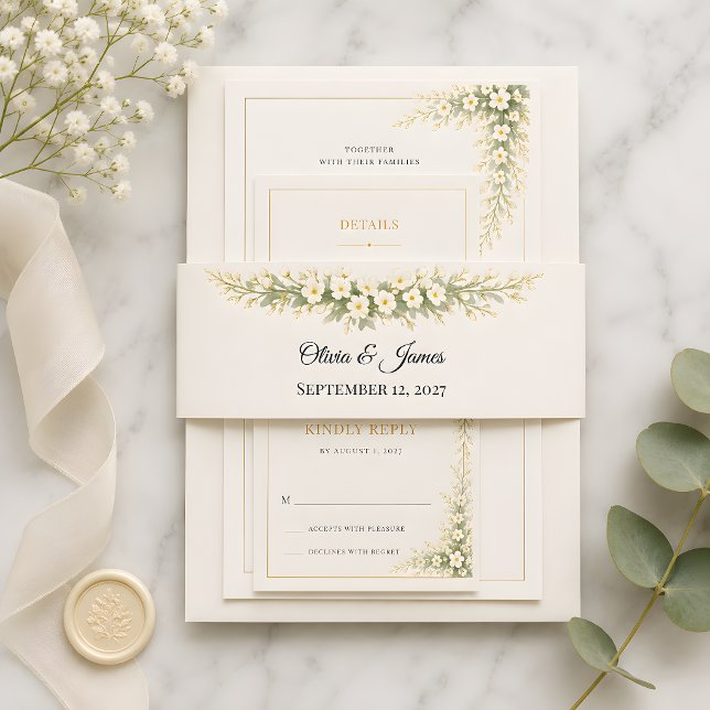Bandeau De Faire-part Élégante Fleur de Baby's Breath  (Part of the luxury baby's breath wedding collection, belly bands)