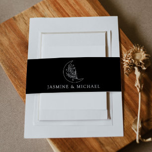 Bandeau De Faire-part Élégante Lune et étoiles Mariage noir et blanc