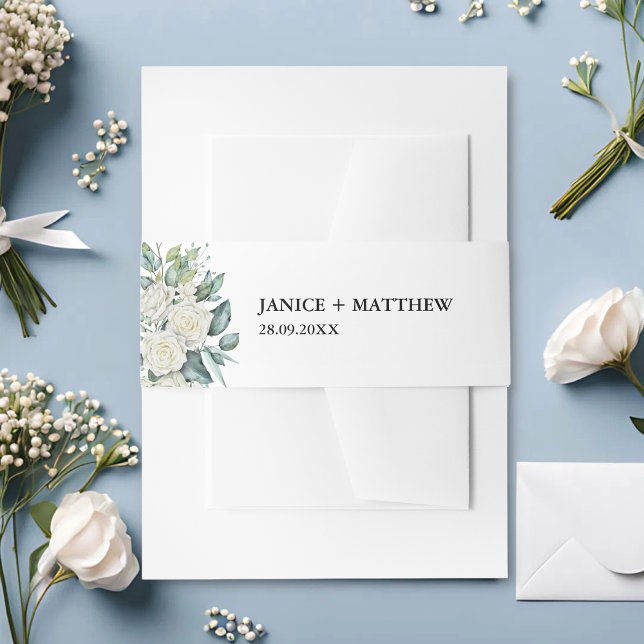 Bandeau De Faire-part Élégante Rose blanche verte Mariage Floral (Créateur téléchargé)