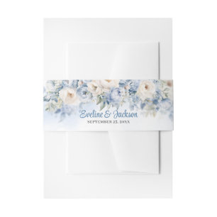 Bandeau De Faire-part Élégantes roses aquarelles bleues et ivoire eucaly