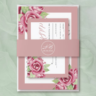 Bandeau De Faire-part Élégants initiales mariage rose pâle