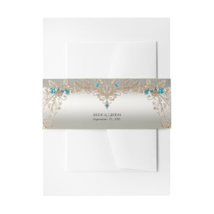 Bandeau De Faire-part Embellister Gold Blue Stone Invitation Belly Band