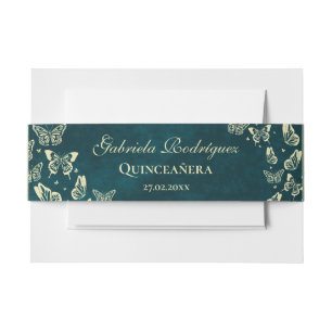 Bandeau De Faire-part Emerald Green Gold Elegant Butterfly Quinceañera