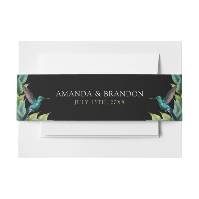 Bandeau De Faire-part Emerald Hummingbird Tropical Feuille Mariage (Devant Example)