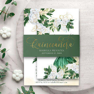 Bandeau De Faire-part Émeraude verte et or Quinceanera