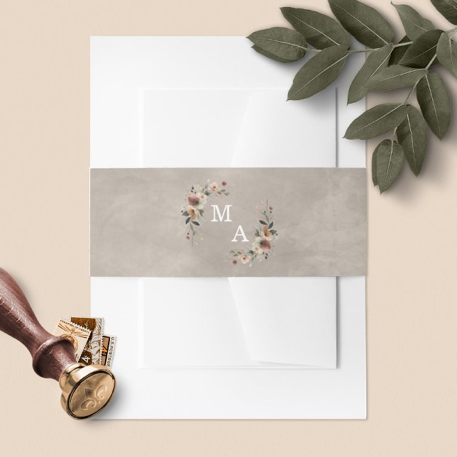 Bandeau De Faire-part Ethereal Elegance Beige Taupe Monogramme Mariage (Wrap your invites in style with our floral monogram belly bands, in 6 boho colorways.)