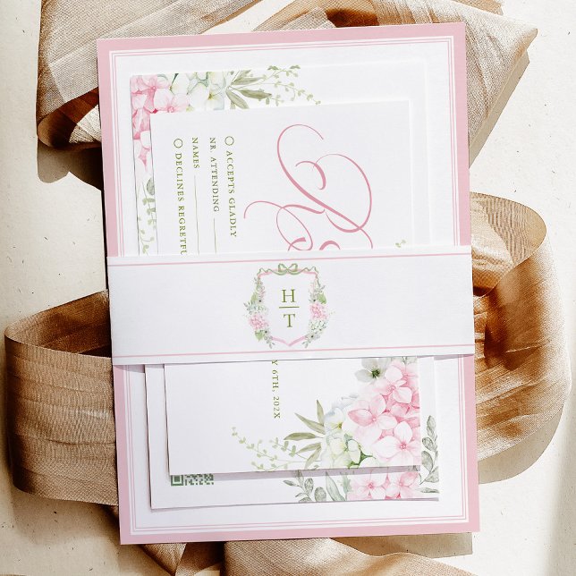 Bandeau De Faire-part Faire-part de mariage à monogramme Hydrangea Crest (Créateur téléchargé)