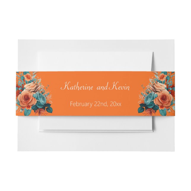 Bandeau De Faire-part Faire-part de mariage Floral turquoise et orange (Devant Example)