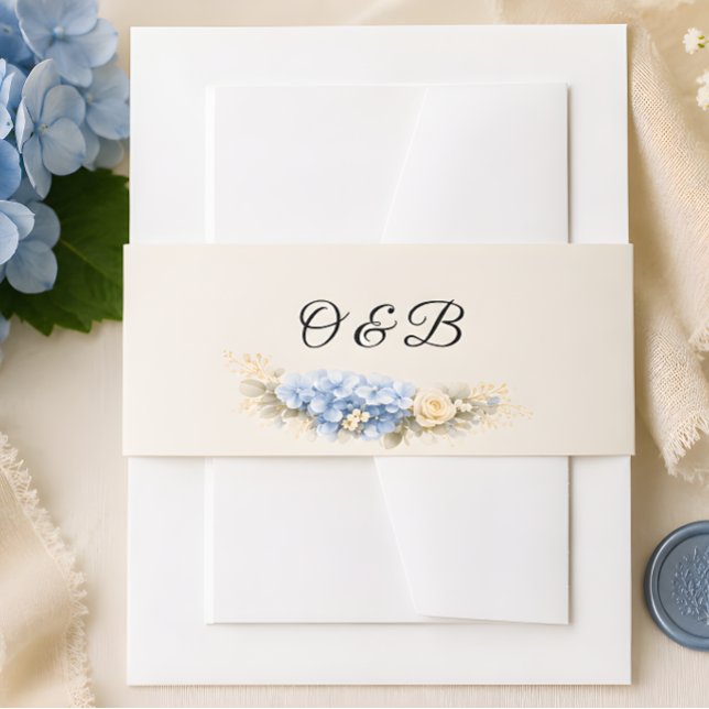 Bandeau De Faire-part Faire-part de mariage Luxe Hydrangea Bleu Poussiér (Part of the luxury dusty blue hydrangea wedding collection, belly band)