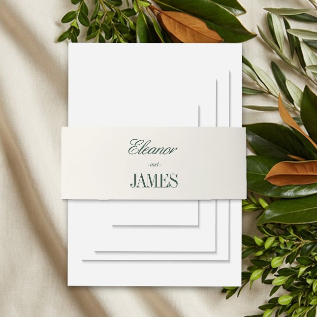 Bandeau De Faire-part Faire-part de mariage traditionnel vert classique (Classic invitation belly bands from the Green Stripe Old Money wedding collection by Darling & May)