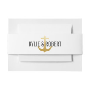 Bandeau De Faire-part Faux Gold Foil Ancre Mariage nautique