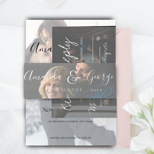 Bandeau De Faire-part Faux Vellum Photo Élégant Mariage Script