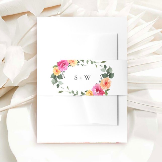 Bandeau De Faire-part Festive Aquarelle Fleurs vives Mariage floral (Créateur téléchargé)