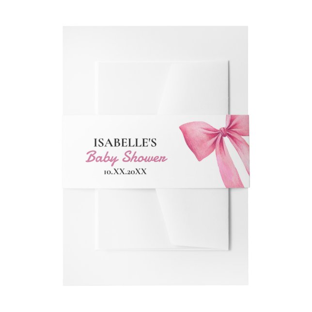 Bandeau De Faire-part Fête de naissance de bébé fille à ruban rose (Devant example)