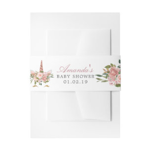 Bandeau De Faire-part Fête de naissance de licorne florale rose et or ro