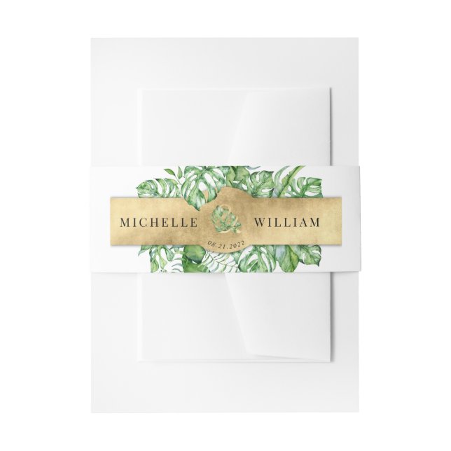 Bandeau De Faire-part feuillage d'or tropical monogramme Mariage Invitat (Devant example)