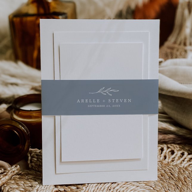 Bandeau De Faire-part Feuille minimale | Dusty Blue Mariage Belly Band (Créateur téléchargé)