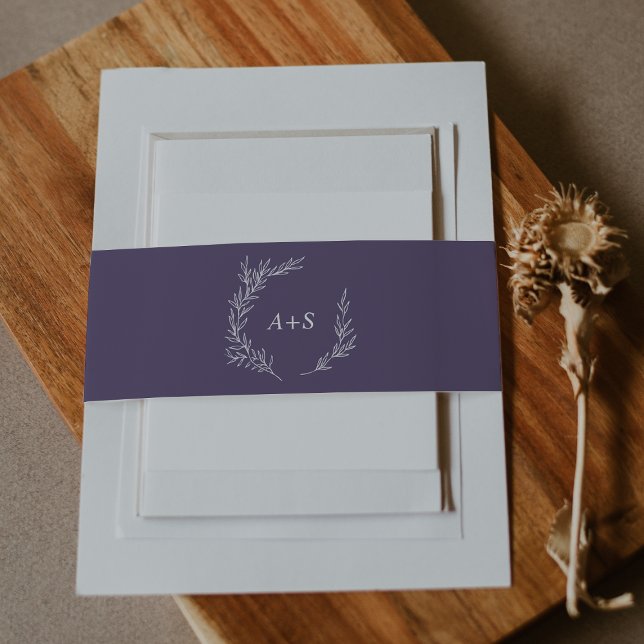 Bandeau De Faire-part Feuille minimale | Plum violet Mariage de monogram (Créateur téléchargé)