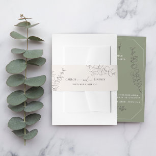 Bandeau De Faire-part Feuille minimaliste dessiné à la main mariage vert