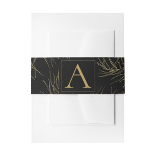 Bandeau De Faire-part Feuilles de mariage tropical glamour noir et or