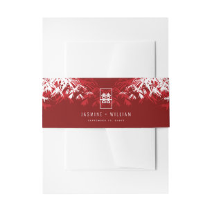 Bandeau De Faire-part Feuilles en bambou blanc double Xi Mariage chinois