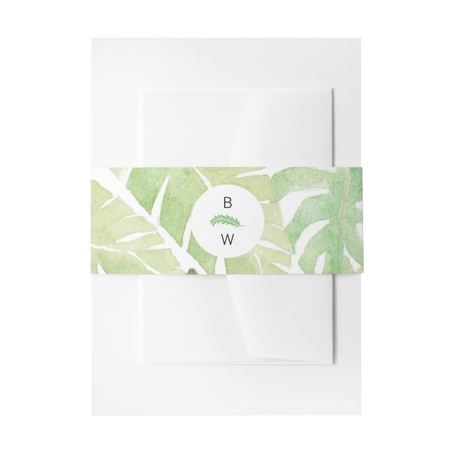 Bandeau De Faire-part Feuilles tropicaux en aquarelle avec Monogramme (Devant example)