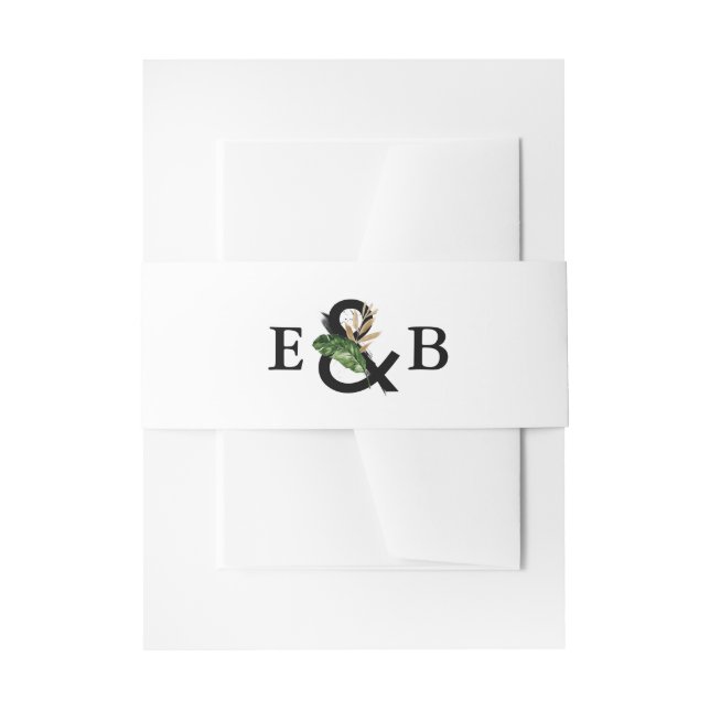 Bandeau De Faire-part Feuilles tropicaux Faux Gold Foil Mariage Monogram (Devant example)