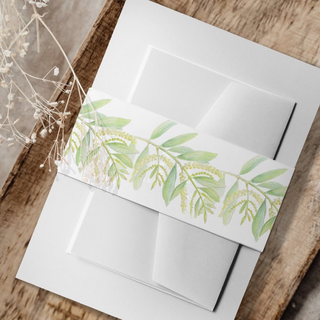 Bandeau De Faire-part Feuilles vertes d'eucalyptus et fleurs crème aquar (Créateur téléchargé)