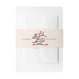 Bandeau De Faire-part Fiançailles chinois 'Ai' Love Red Cherry Blossoms