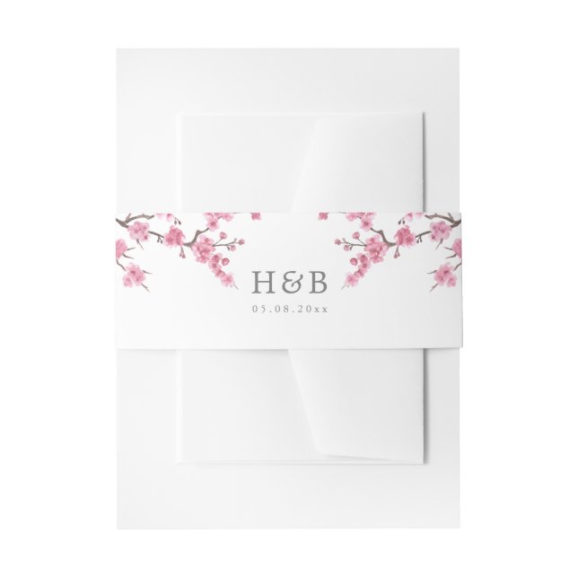Bandeau De Faire-part Fleur de cerisier | Monogramme blanc (Devant example)