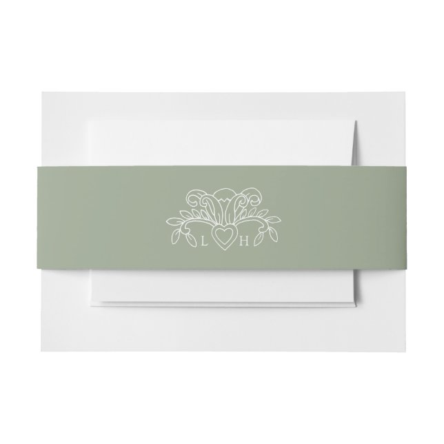 Bandeau De Faire-part Fleur de lis clair sauge vert blanc mariage (Devant Example)