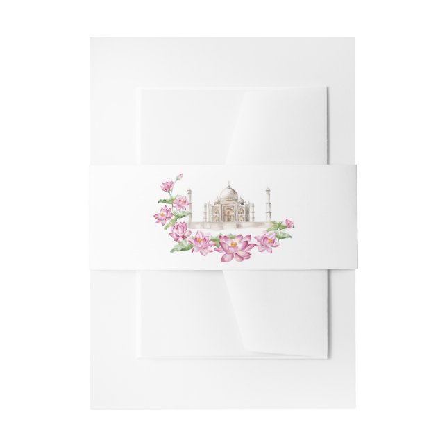Bandeau De Faire-part Fleur de lotus indien à l'aquarelle Taj Mahal (Devant example)