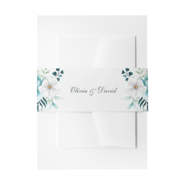 Bandeau De Faire-part Fleur Sauvage Bleu Vert Invitation de Mariage Band (Devant example)