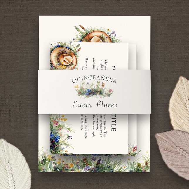 Bandeau De Faire-part Fleur sauvage Cowgirl Rustic Elegance Quinceanera (Quinceanera Invitation Belly Bands from my Wildflower Cowgirl Hat Quinceanera Collection
)