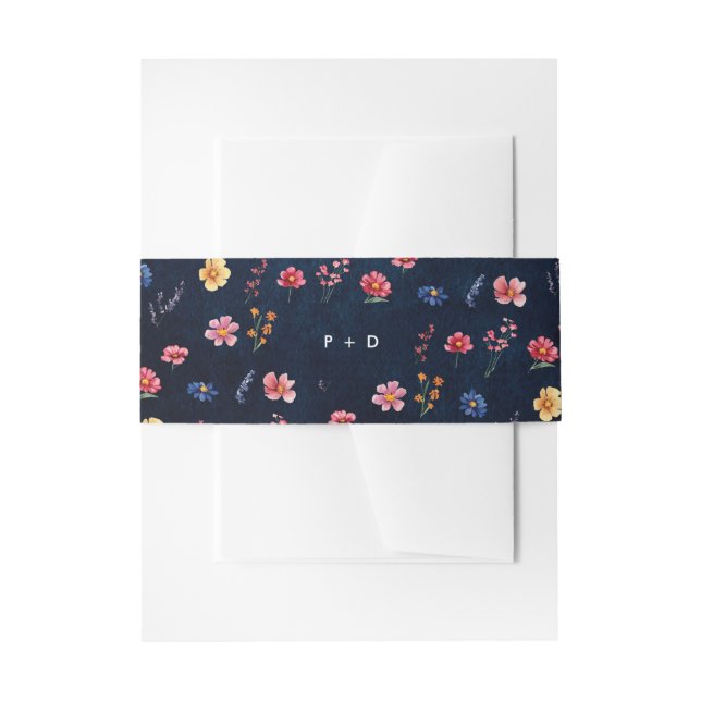 Bandeau De Faire-part Fleur sauvage Rustique Pays Boho Floral Marine Mar (Devant example)