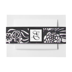 Bandeau De Faire-part Fleurs blanches noires et monogramme floral Shamro