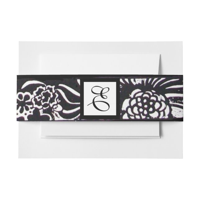 Bandeau De Faire-part Fleurs blanches noires et monogramme floral Shamro (Devant Example)