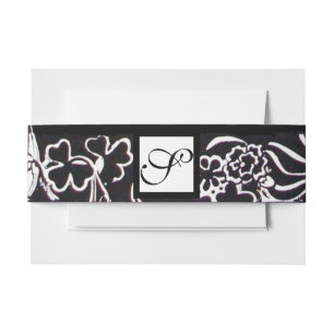 Bandeau De Faire-part Fleurs blanches noires et monogramme floral Shamro