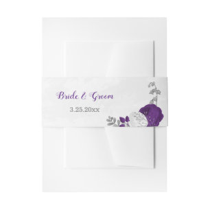 Bandeau De Faire-part fleurs blanches violettes argent mariage botanique