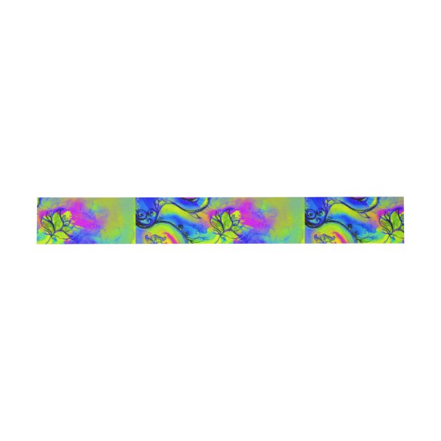 BANDEAU DE FAIRE-PART FLEURS BLEU BLEU ROSE JAUNE (Plat)