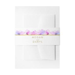 Bandeau De Faire-part Fleurs d'aquarelle bleu violet Mariage de ligne or