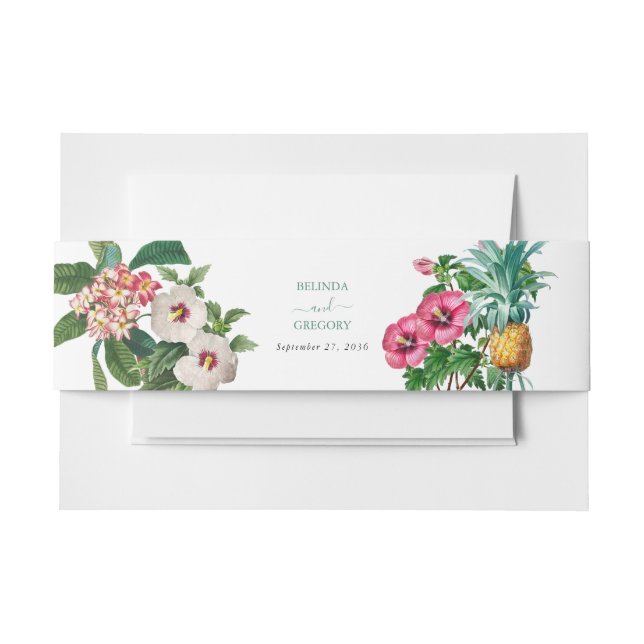 Bandeau De Faire-part Fleurs d'aquarelle tropicale et Mariage de verdure (Devant Example)