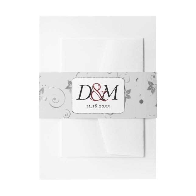 Bandeau De Faire-part Fleurs d'argent sur Mariage gris (Devant example)