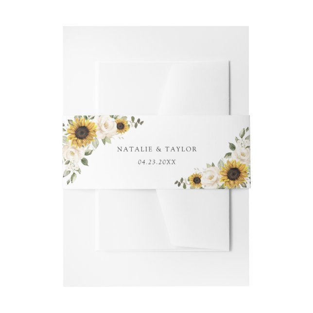 Bandeau De Faire-part Fleurs de soleil Blanc Floral Vert Mariage rustiqu (Devant example)