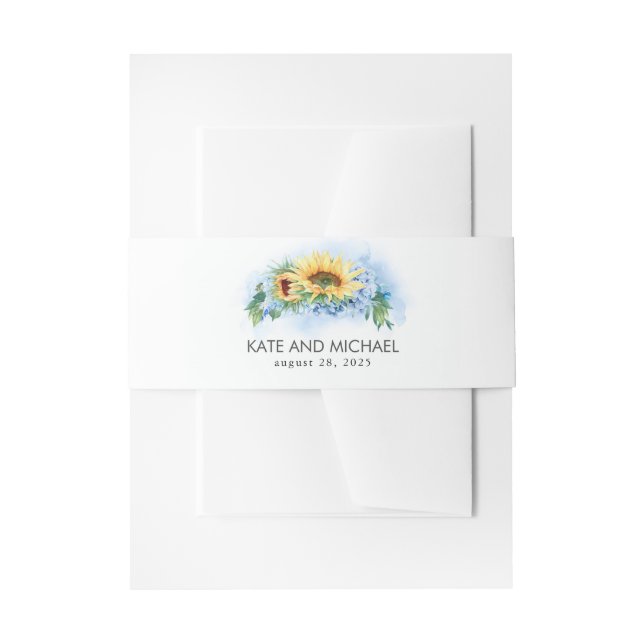 Bandeau De Faire-part Fleurs de soleil jaunes et Mariage Dusty Blue Hydr (Devant example)