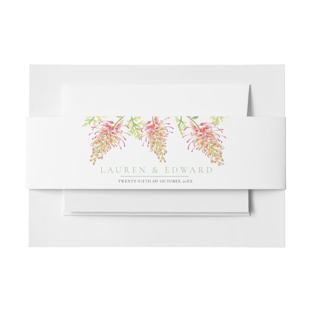 Bandeau De Faire-part Fleurs Grevillea aquarelle mariage vert blanc (Devant Example)