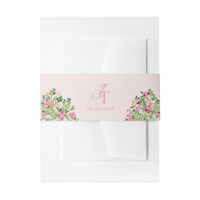 Bandeau De Faire-part Fleurs printanières Initiales élégantes Rose (Devant example)