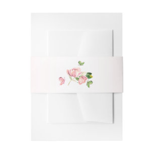Bandeau De Faire-part fleurs roses chaudes vert feuille mariage