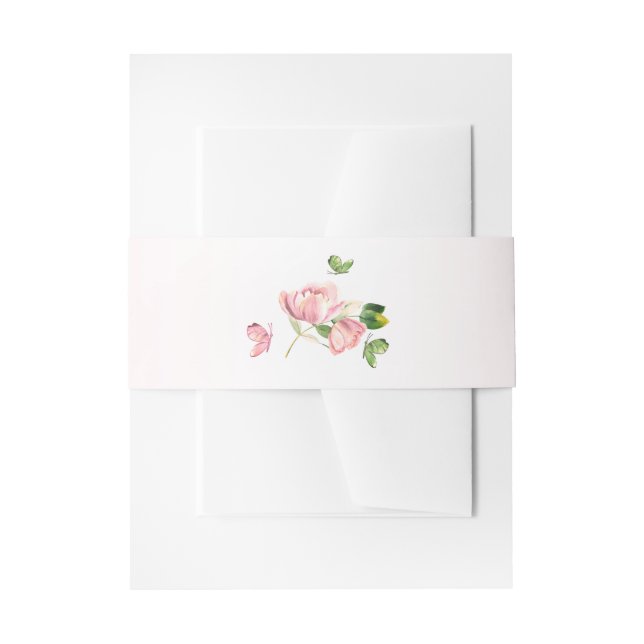 Bandeau De Faire-part fleurs roses chaudes vert feuille mariage (Devant example)